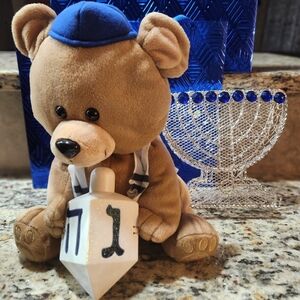 Hanukkah Singing Bear with Dreidel and Menorah